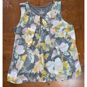 NY&Co Grey Halter Tank Top Sheer Floral Overlay Blouse New York & Co NY & Co